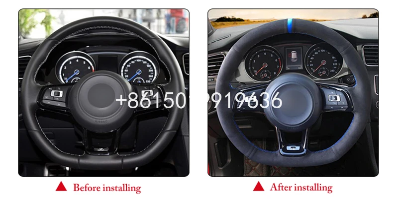 

Black Suede DIY Hand Sewing Car Steering Wheel Cover for Volkswagen Golf 7 GTI Golf R MK7 Polo GTI Scirocco 2015 2016