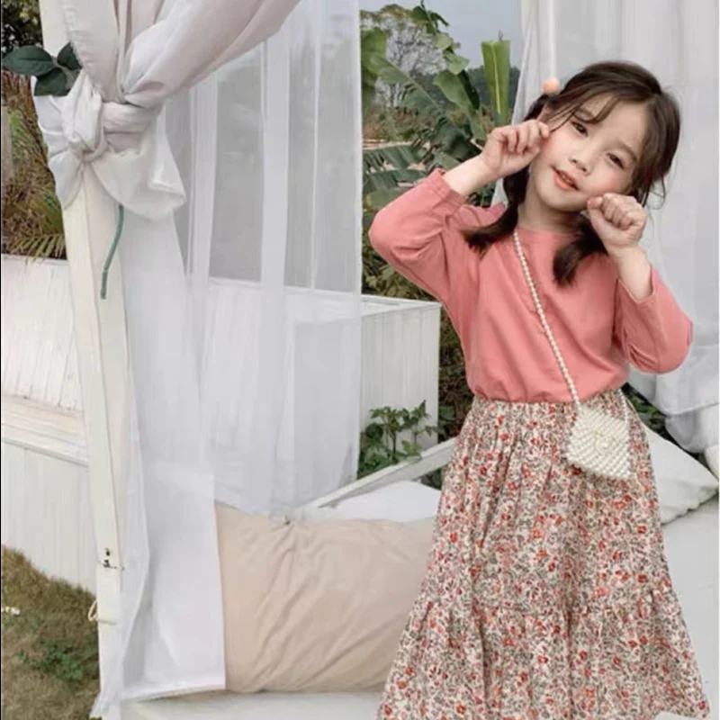 Летняя юбка для девочек Юбка с цветочным рисунком оборками принтом Элегантная