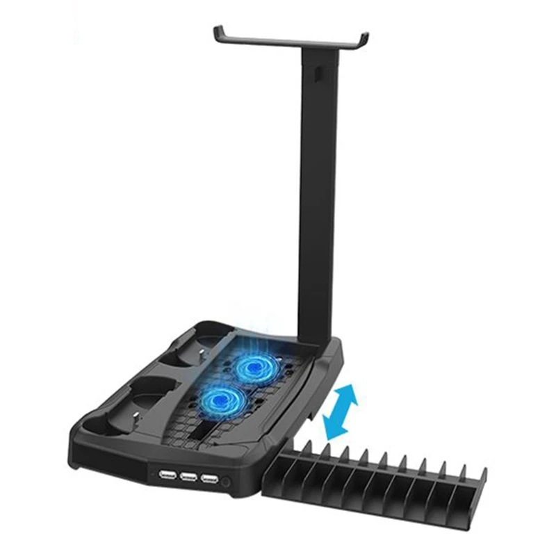

C1FB Headphone Hanger Feet Vertical Stand Cooling Vents With HUB Game Disc Storage Tray For PS5 DE/UHD Host