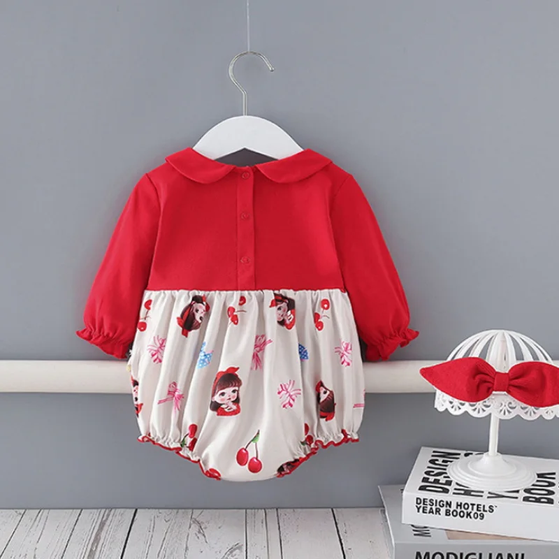 2021 nuevo oto&ntilde;o Body para beb&eacute; almazuela roja de dibujos animados Puff mangas Peter Pan Collar princesa mono ropa reci&eacute;n nacida E5358-1