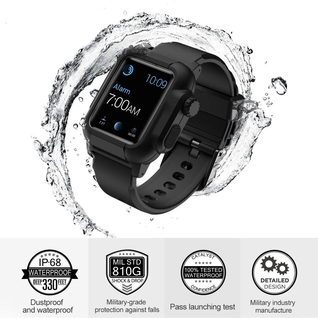 Водонепроницаемый ударопрочный чехол для Apple Watch series 3 2 Мягкая силиконовая лента для iwatch band 42 мм аксессуары