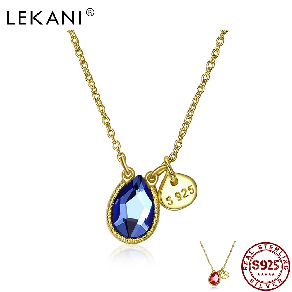 

LEKANI 925 Sterling Silver Pendant Necklace For Women Water Droplets Shape Austria Crystal Necklace Party Fine Jewelry New