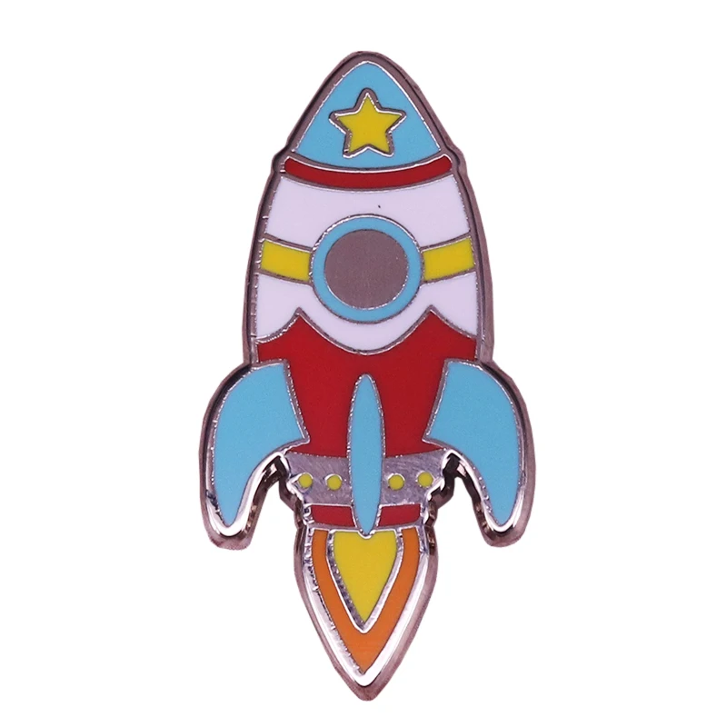 Bright rocket enamel pin retro spaceship badge Kawaii pastel brooch universe stars pin science jewelry