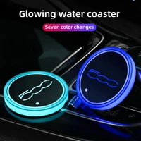 2pcs car led coaster 7 color luminous rgb light mat with light sensor water coaster for fiat 500 500c 500s 500x car accessories