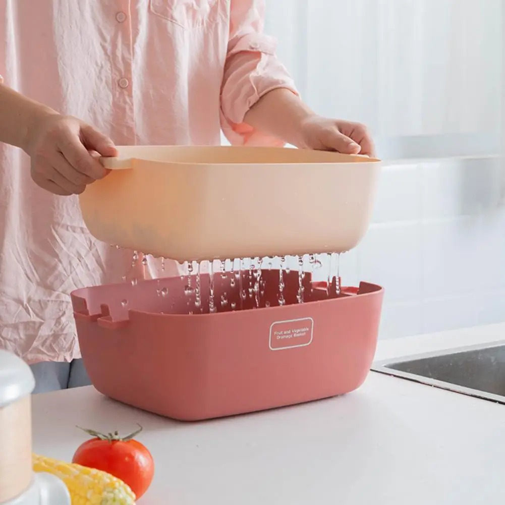 

Kitchen Silicone Double Drain Basket Bowl Washing Storage Basket Strainers Bowls Drainer 2 in 1Vegetable Cleaning Colander Tool