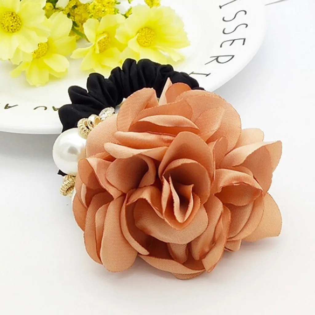 Женские резинки для волос с цветами роз и жемчугом Стразы девушек резинка кольцо