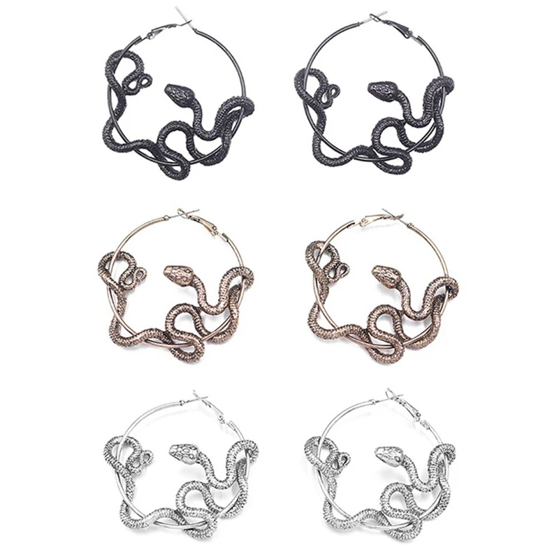 

Personality Gothic Cool Punk Animal Black Snake Earrings Crazy Twining Snake Hoop Earrings Statement Earrings Party Jewelry