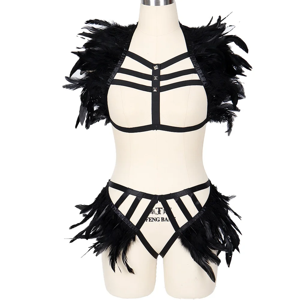 Halloween Carnival Feather Harness Belt Punk Accessories Sexy Body Elastic Strap Sword Lingerie Garter Dance Rave Outfit Wear - купить по