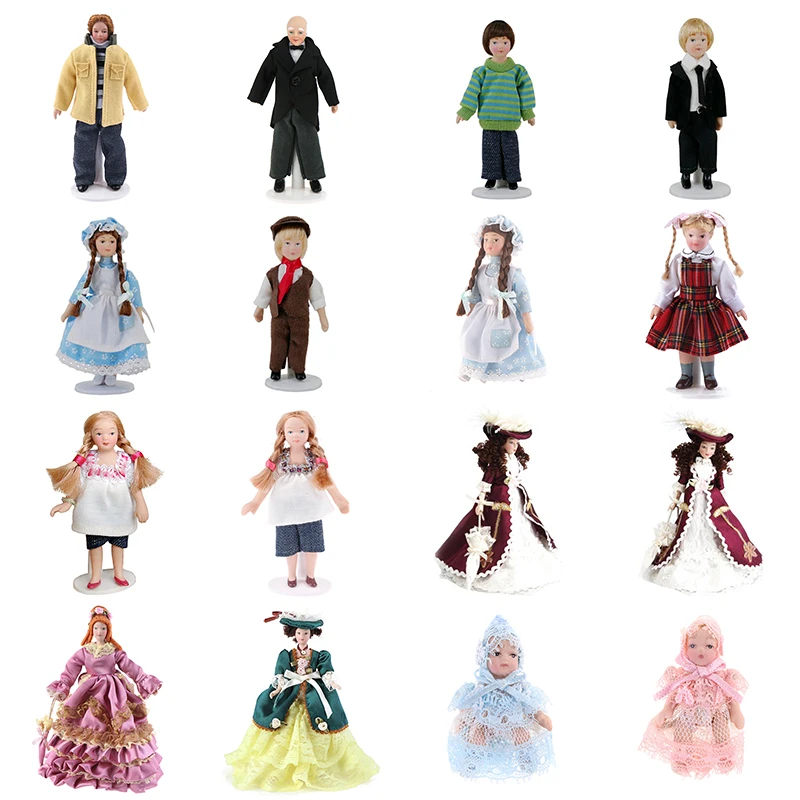 

1PC 1:12 Dollhouse Miniature Doll Model Retro Porcelain Doll Pretty Girl Victorian Doll For Dollhouse Decoration Accessories