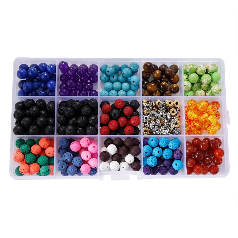 Volcanic Rock Colorful Chakra Beads Transparent Glass Round Bead Zinc Alloy Separator Combination DIY Jewelry Findings Wholesale | Украшения