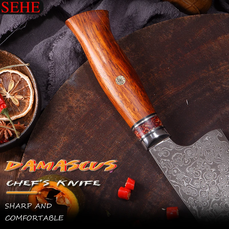 Поварские ножи SEHE Высокоуглеродистый китайский дамасский кухонный нож 67 слоев