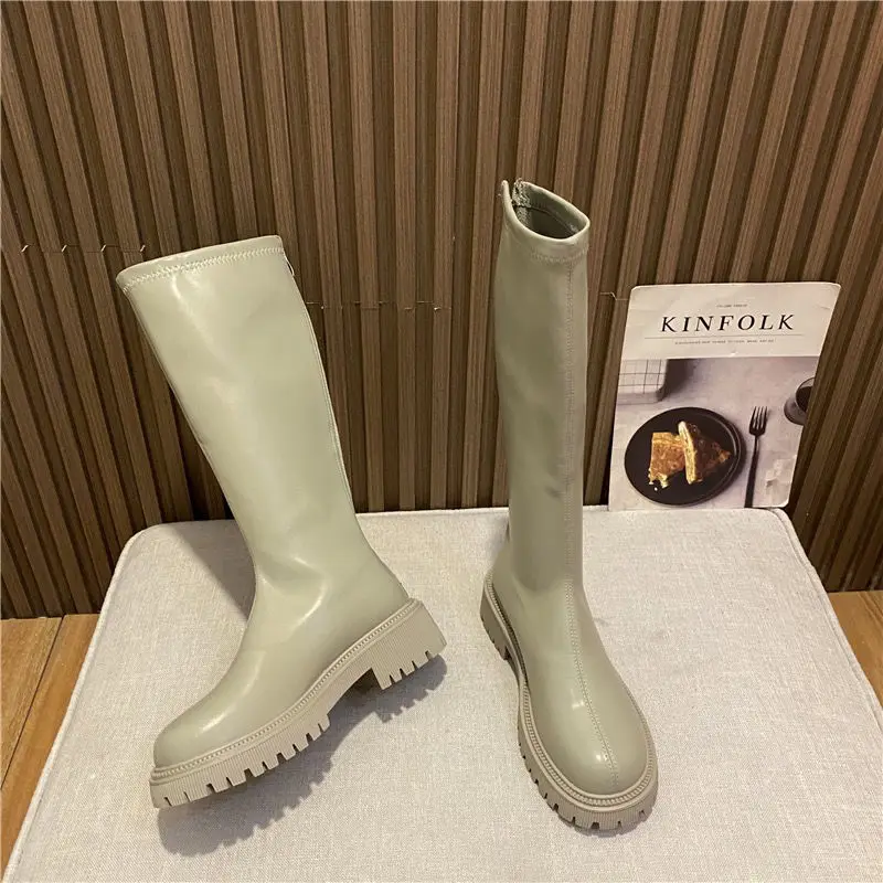 

High Boots for Women Fashion Platform Long Boots Woman Autumn Winter 2021 New Black Waterproof Rubber Knee-length Boots