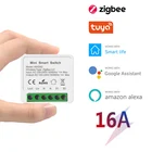 Смарт-переключатель Tuya Zigbee 16 А, двухстороннее мини-реле, модули сделай сам, таймер, приложение для беспроводного дистанционного управления, требуется концентратор для Яндекс Алисы, Alexa