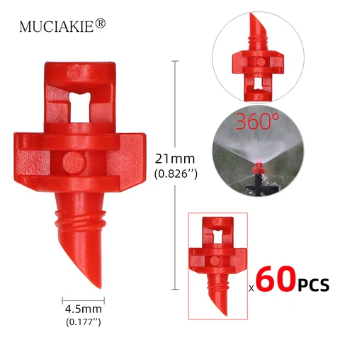 MUCIAKIE 60 шт./упак. 90 180 360 градусов рефракционная Форсунка для орошения сада, Форсунка для распыления растений, аэрозольный распылитель, фитинг для орошения