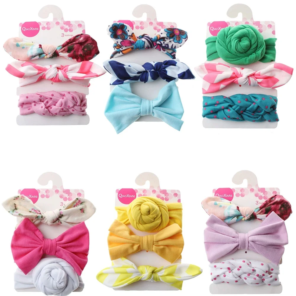

3Pcs/Set High Quality Bunny Ears Newborn Girls Headband Toddler Bowknot Headwear Elastic Wide Hair Band Fashion Kids Accessories