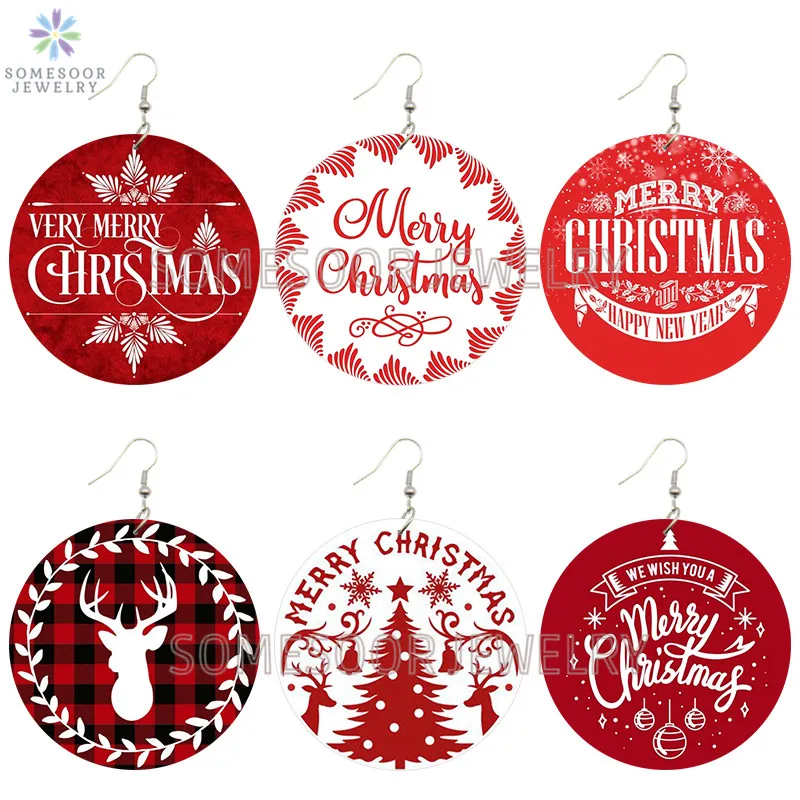 

2022 new fashion women Merry Christmas Wooden Drop Earrings christmas New Year Celebrating Best Wishes Loops Dangle Jewelry Gift