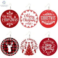 2022 new fashion women merry christmas wooden drop earrings christmas new year celebrating best wishes loops dangle jewelry gift