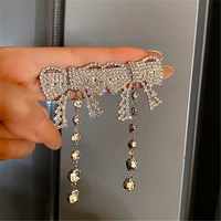 fyuan cute bowknot rhinestone dangle earrings for women long tassel crystal earrings weddings party jewelry