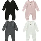 2020 детская весенне-осенняя одежда для новорожденных мальчиков и девочек, хлопковый комбинезон, вязаный ребристый комбинезон, однотонная одежда, теплая одежда