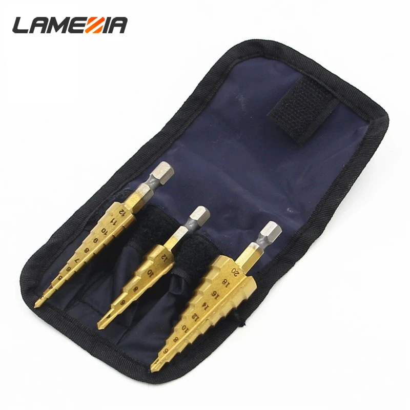 Набор ступенчатых конических сверл LAMEZIA 3 шт. из быстрорежущей стали с титановым