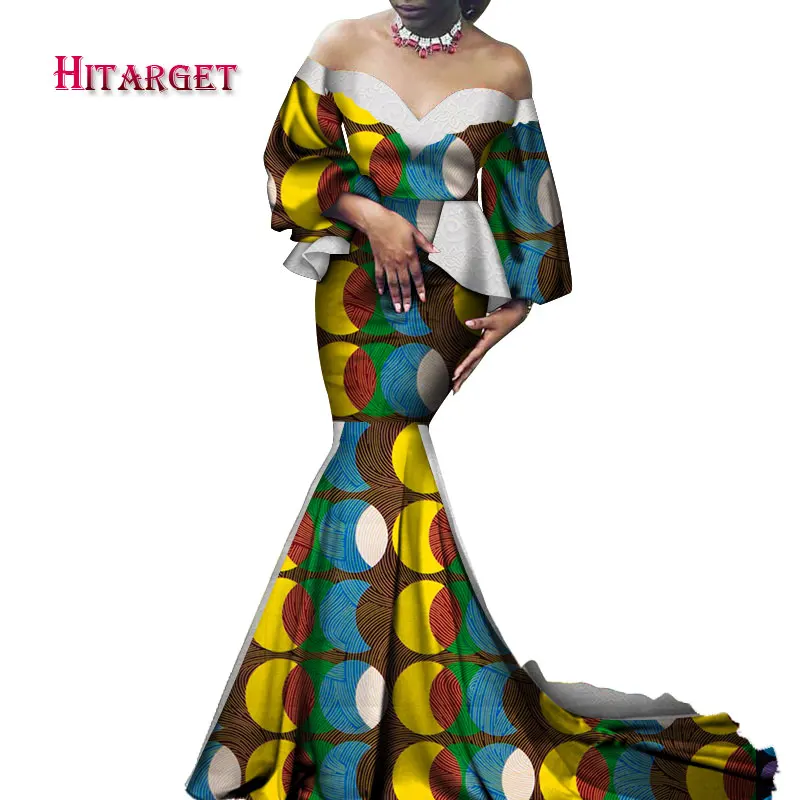 Африканские платья для женщин Bazin Riche с пышными рукавами сексуальное длинное