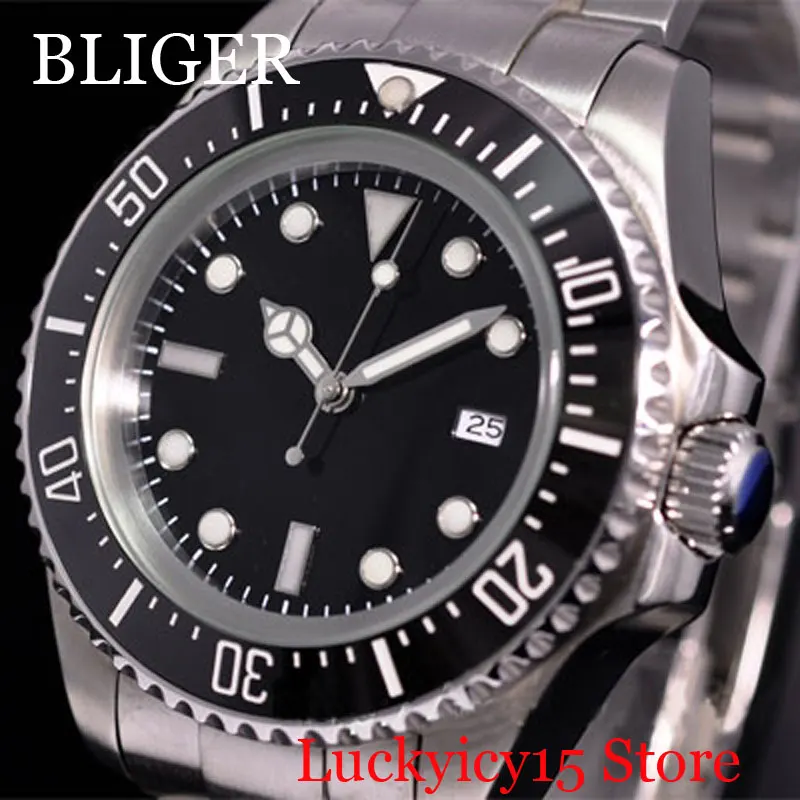 

44mm Automatic Wristwatch Date Window Sterile Dial Ceramic Bezel Mental Strap MIYOTA Movement Deployment Clasp