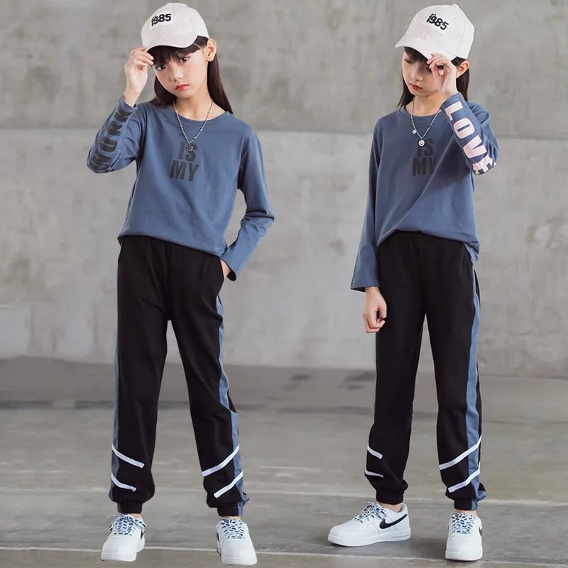 

New Sport 100% Cotton Spring Summer Girls Clothing Suits Hoodies Sweatshirts Kids Teenager Outwear Two Piece Beach High Quality