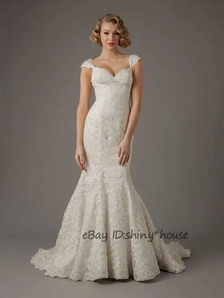 

free shipping 2016 new fashion vestido de noiva long casamento elegant sexy cap sleeve Mermaid lace wedding Dress bridal gowns