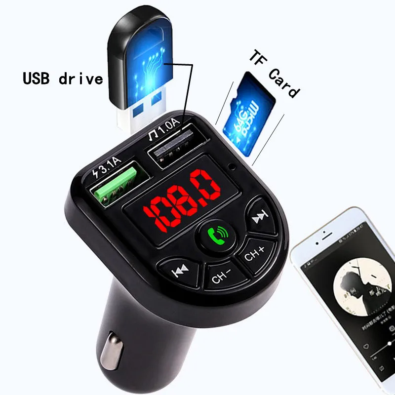 Автомобильное зарядное устройство с двумя Usb-портами FM-передатчик Автомобильный