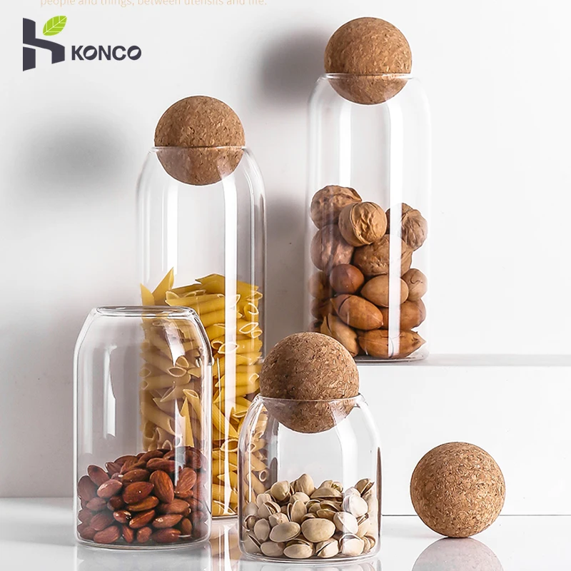 

Konco Ball Cork Glass Jar with lid bottle Kitchen Storage Bottles Jar Sealed Food Container Tea Coffee Beans Grains Candy Jars