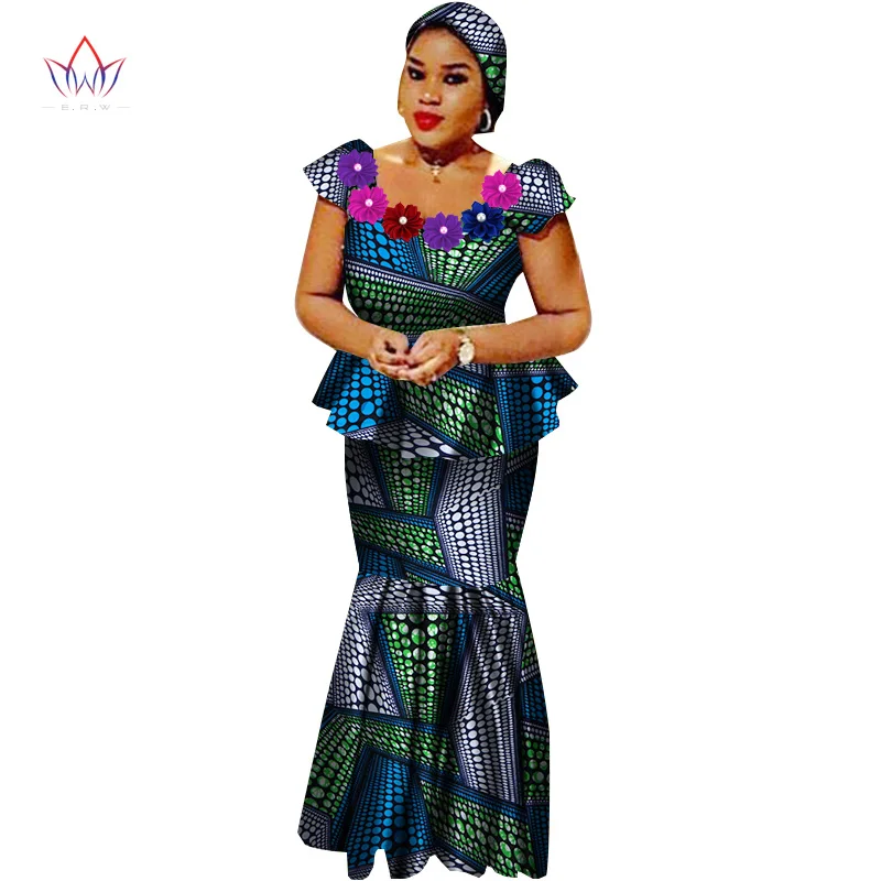 3 African Bazin Riche Dresses for Women Set Clothes Skirt Top Sets for Women High Waist Skirt Long African Skirt Plus Size WY2564 - Цвет: 3
