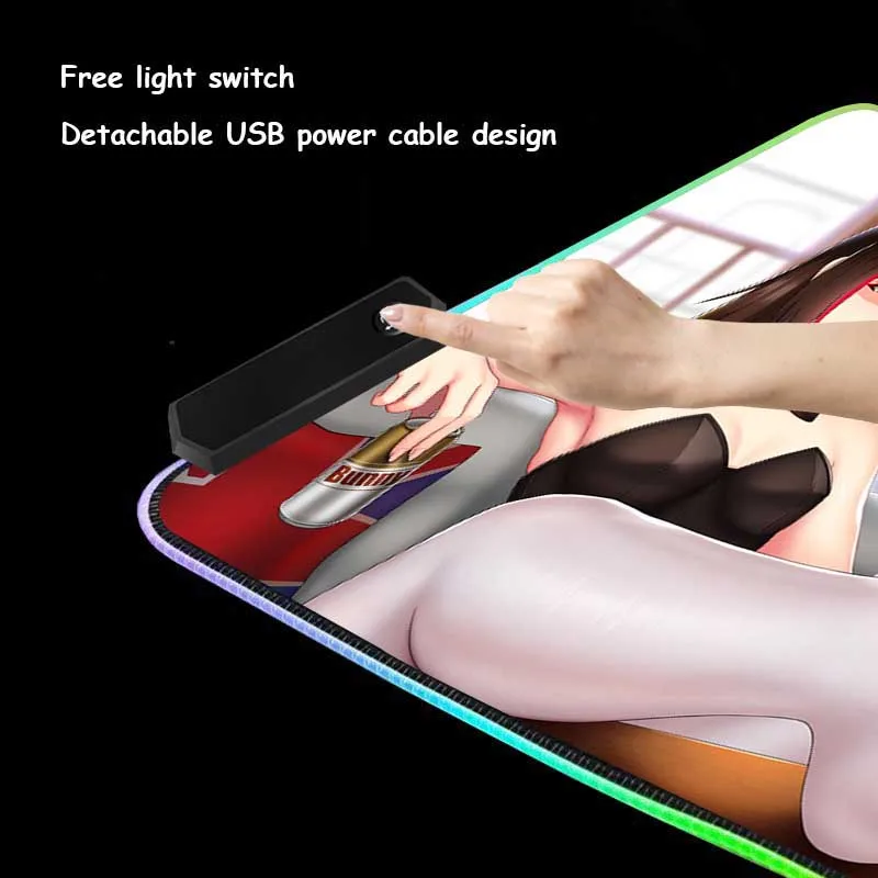 XGZ Anime Angry Bunny Girl Large RGB Mouse Pad Lock Edge Beer Pocket Watch Pattern Custom Computer Desk Mat Rubber Non-slip Xxl |