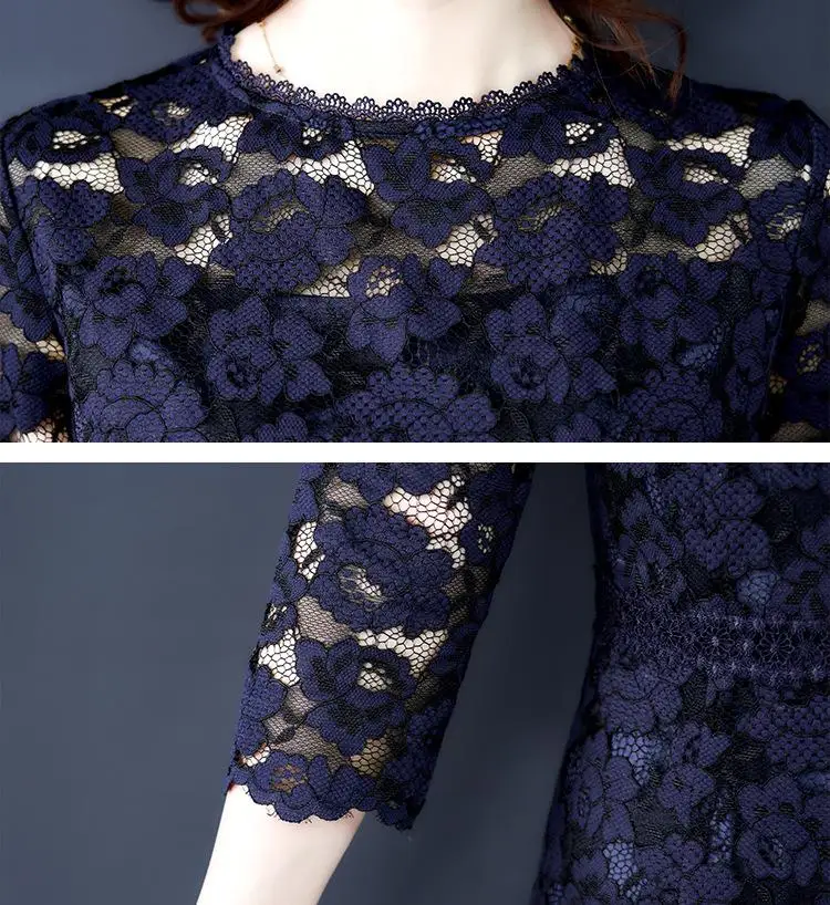 

New Arrival Autumn Large Size Lace Dress Elegant A-line Hollow Out Casual Plus Size Dress Women Vintage Dresses Vestidos M-3XL