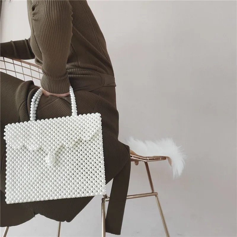 

Literary retro personality pearl woven large hand-held briefcase envelope bag bags for women 2020