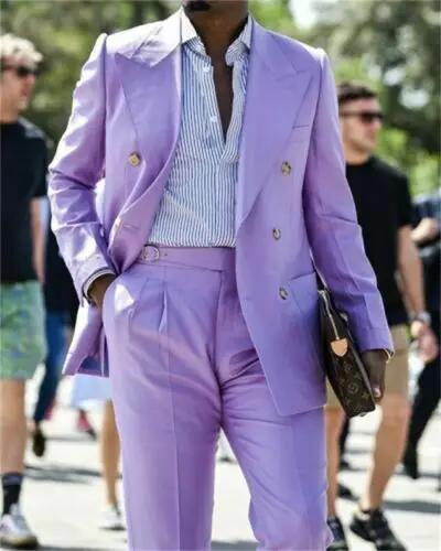 

Latest Lavender Double Breasted Men's Blazer Groom Tuxedos Groomsmen Slim fit Wedding dress Bridegroom Groom (jacket+pants)