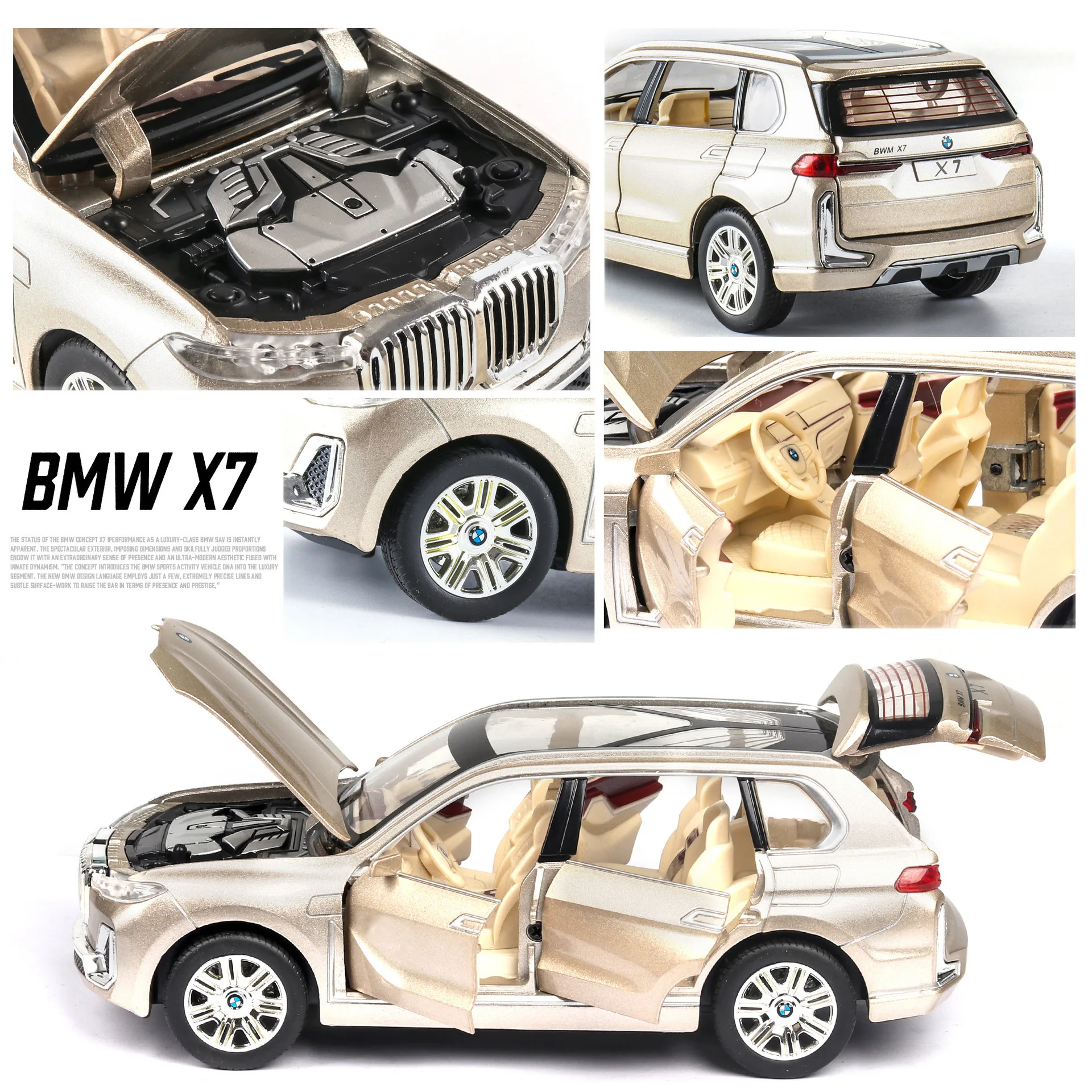 Модель автомобиля из литого сплава 1:24 для дверей Bmw X7 можно открыть звук и