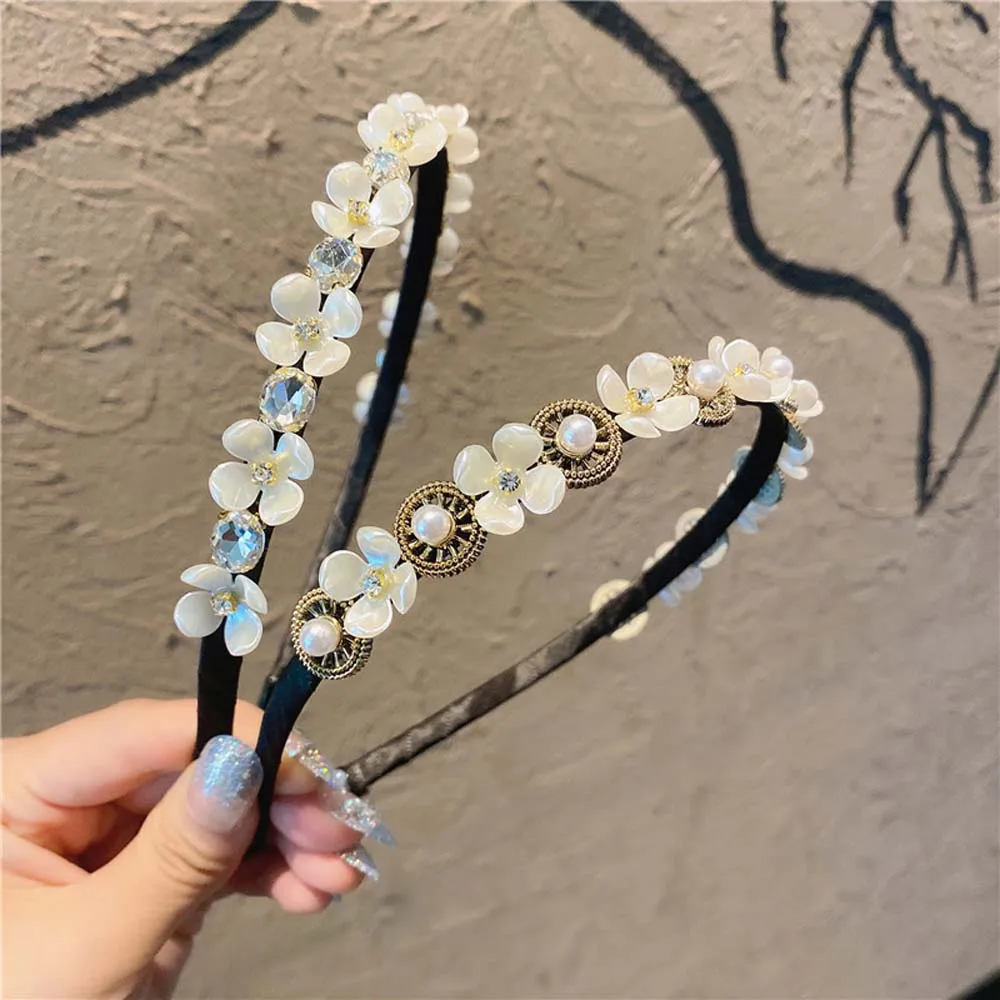 

Elegant Fashion Crystal Hair Hoop Pearls Hairbands Flower Headwear Rhinestones