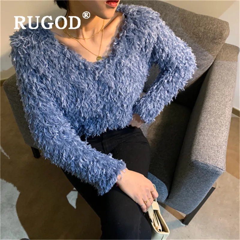 RUGOD 2019 элегантный женский свитер с кисточками корейский Однотонный пуловер v