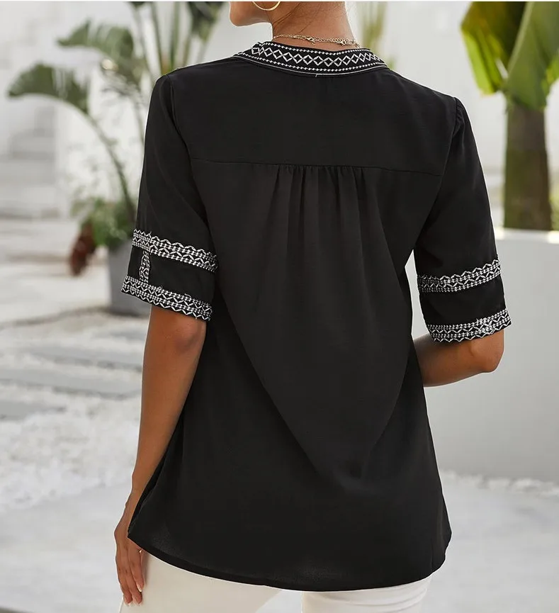 

Summer 1/2 sleeve v neck patchwork print blouses plus size tops,Vintage green womens tops and blouses,blusas feminina verao 2021