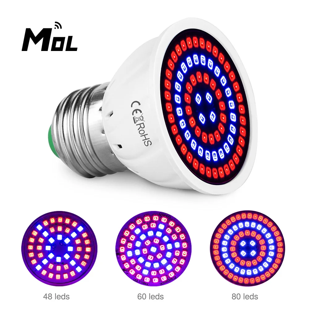 

MOL 10pcs plant lamp cup E27 plant growth 220V leds plant fill light Phyto 48 Led Grow Bulb Red Blue Spectrum