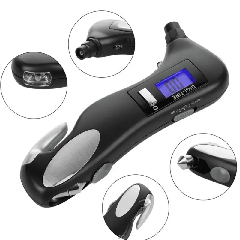 

P82B Tire Air Pressure Gauge Digital Car Bike Flashlight Window Breaker Cutter