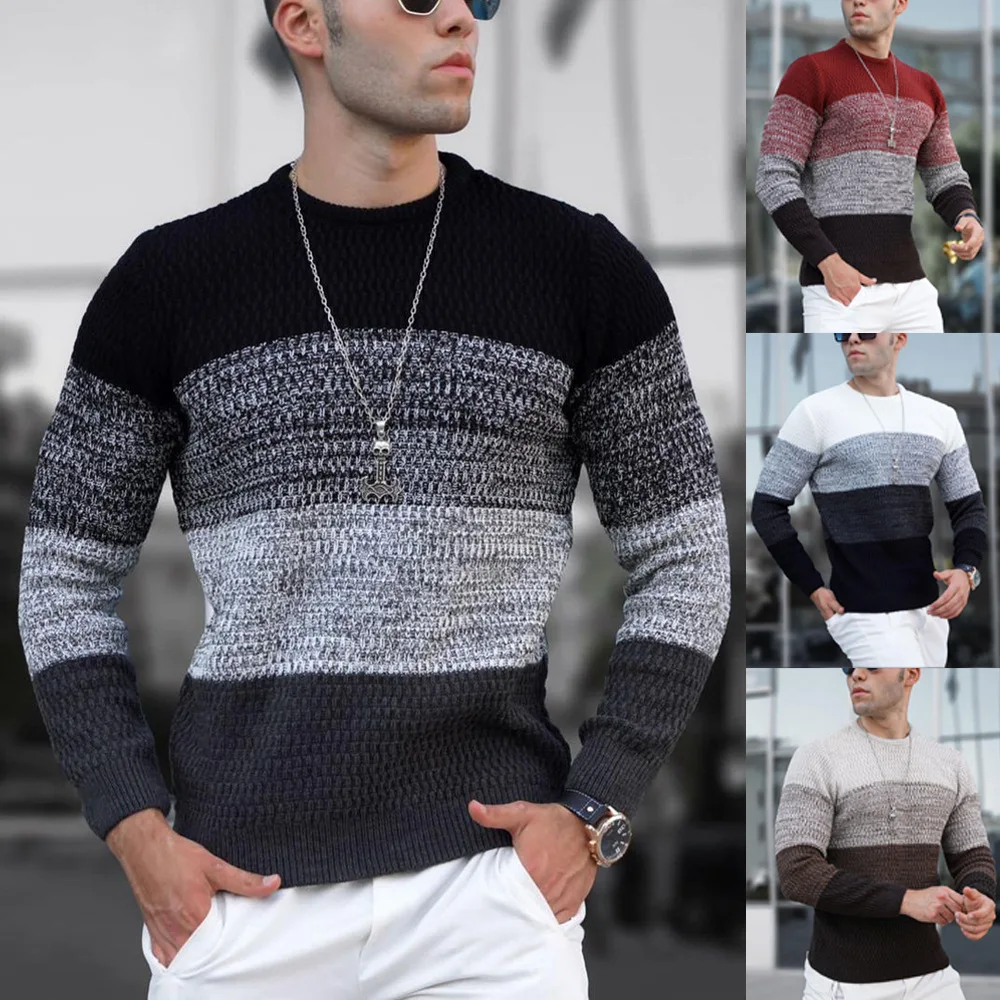 

Мужской трикотажный свитер с длинным рукавом, с круглым вырезом