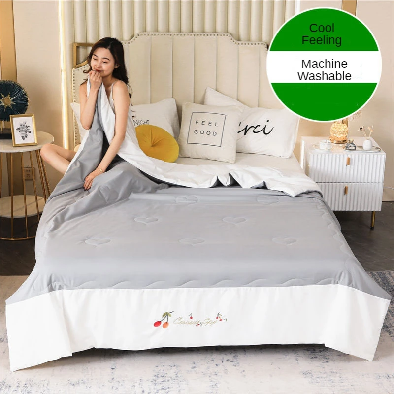 Летнее одеяло с вышивкой воздушным охлаждением из ледяного шелка односпальное