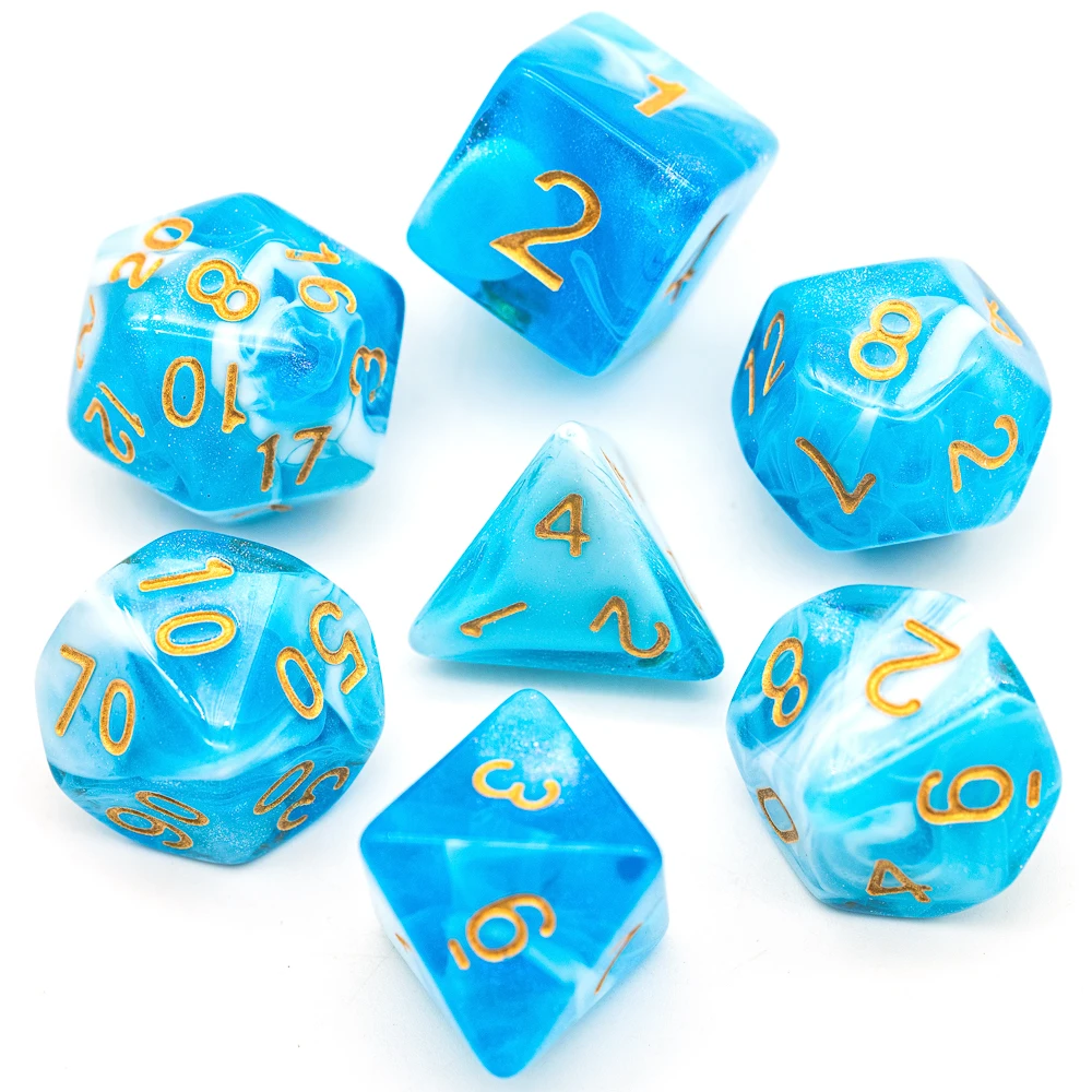 7 шт./компл. с блестками сине-белые игральные кости DND набор D4 D6 D8 D10 D % D12 D20
