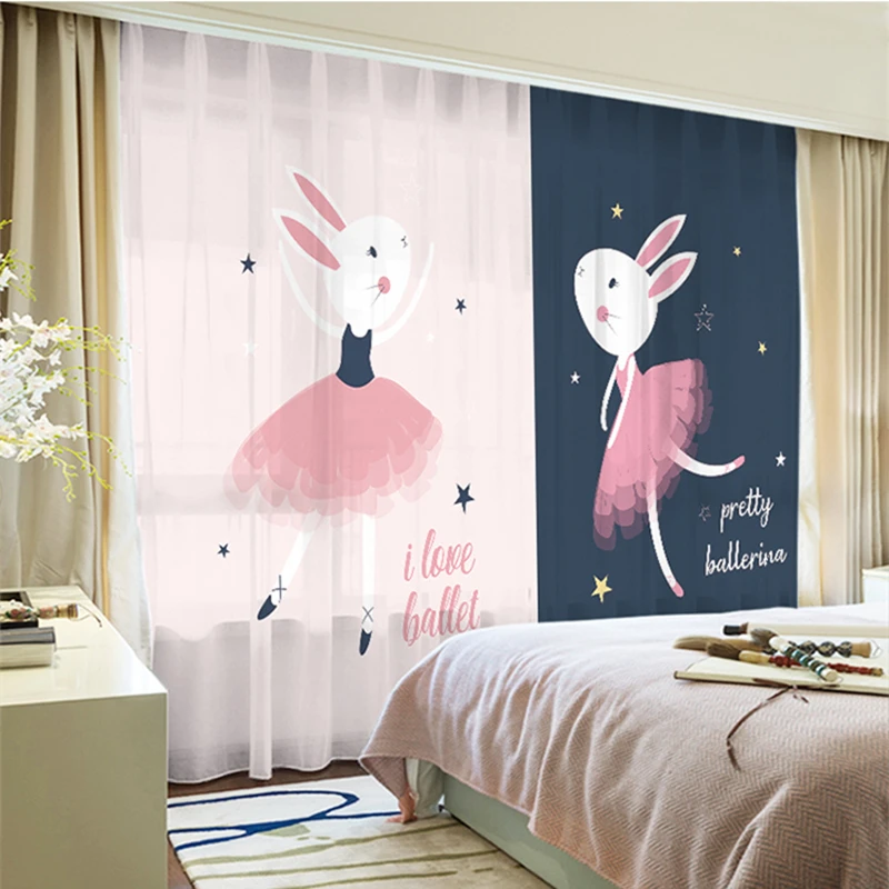 

Custom Chiffon Curtain Window Drape Hangings for Nursery Kids Children Living Room Ballet Hare Rabbit