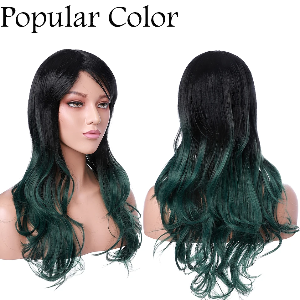 BENEHAIR Cosplay Wig With Bangs Synthetic Ombre Red Pink Purple Green Long Wavy Hair Heat Resistant Fake For Women | Шиньоны и парики