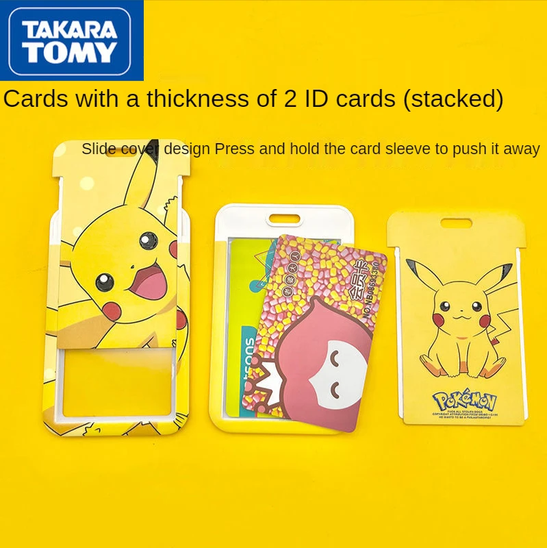 

TAKARA TOMY Pikachu Cartoon Card Holder Keychain Long Lanyard Rice Card Access Control Card Protective Cover Credential Cover