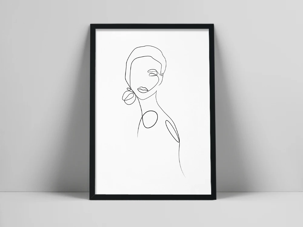 

Beautiful face line drawing print, Woman one line art, Black and white fashion print, face printable wall art, Minimalist pt po