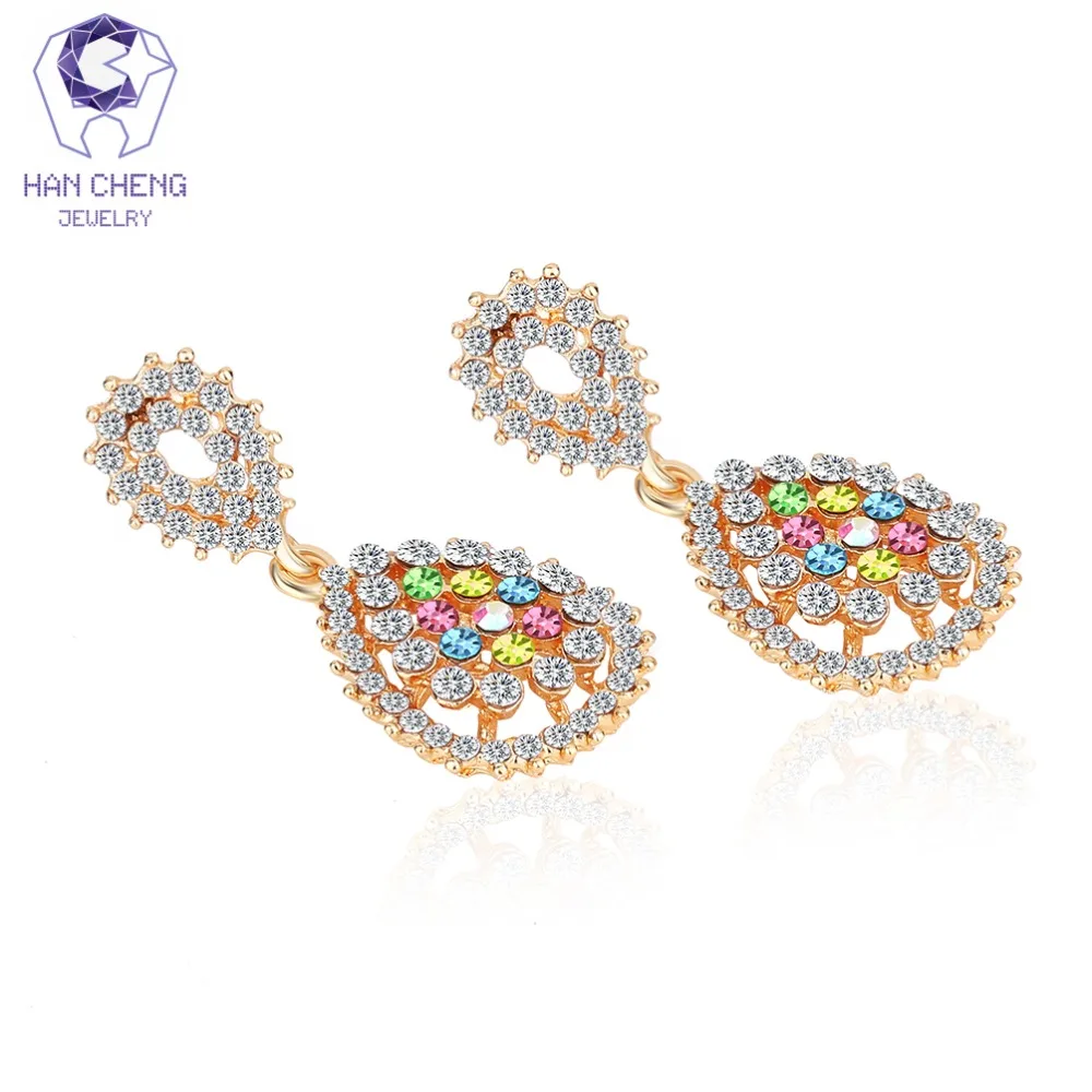 HanCheng New Fashion Hollow Dangle Hanging Golden Long Gem Rhinestone Drop Earrings For Women Statement Jewelry brincos bijoux | Украшения