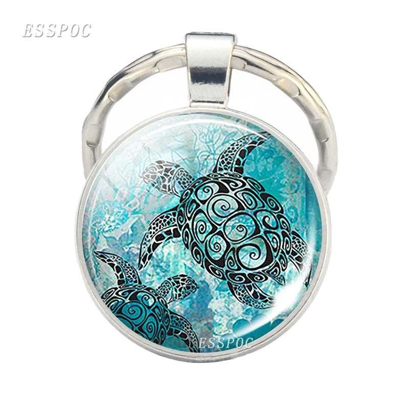 Морские животные брелки Дельфин Акула стеклянный брелок с кабошоном Черепаха